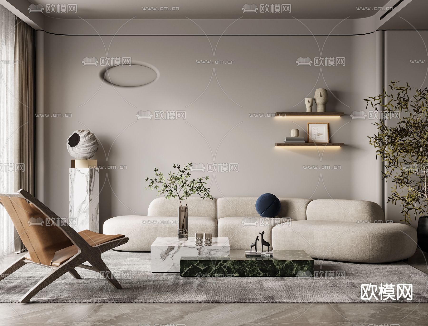 现代布艺弧形沙发组合3d模型