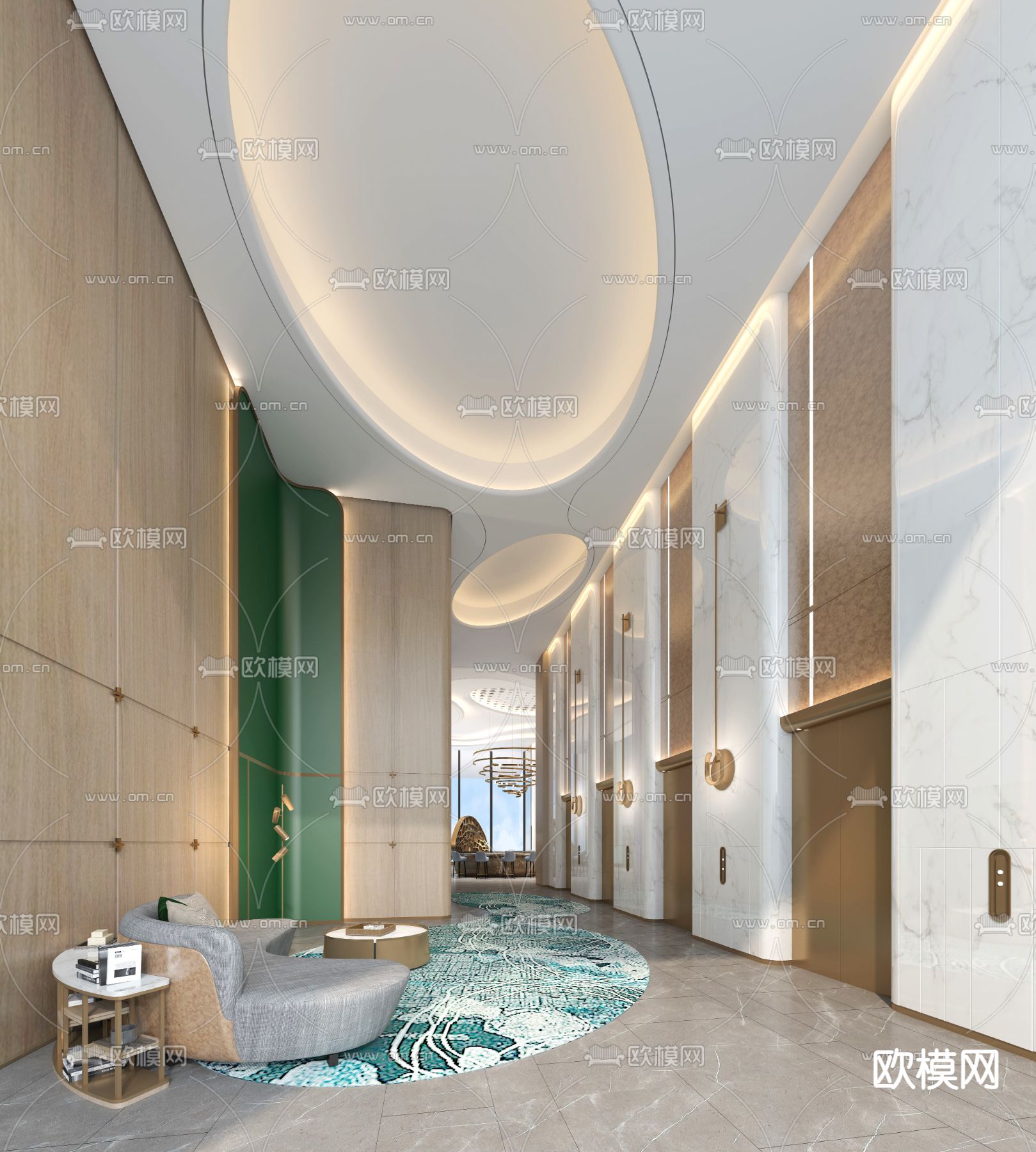 现代酒店电梯厅3d模型