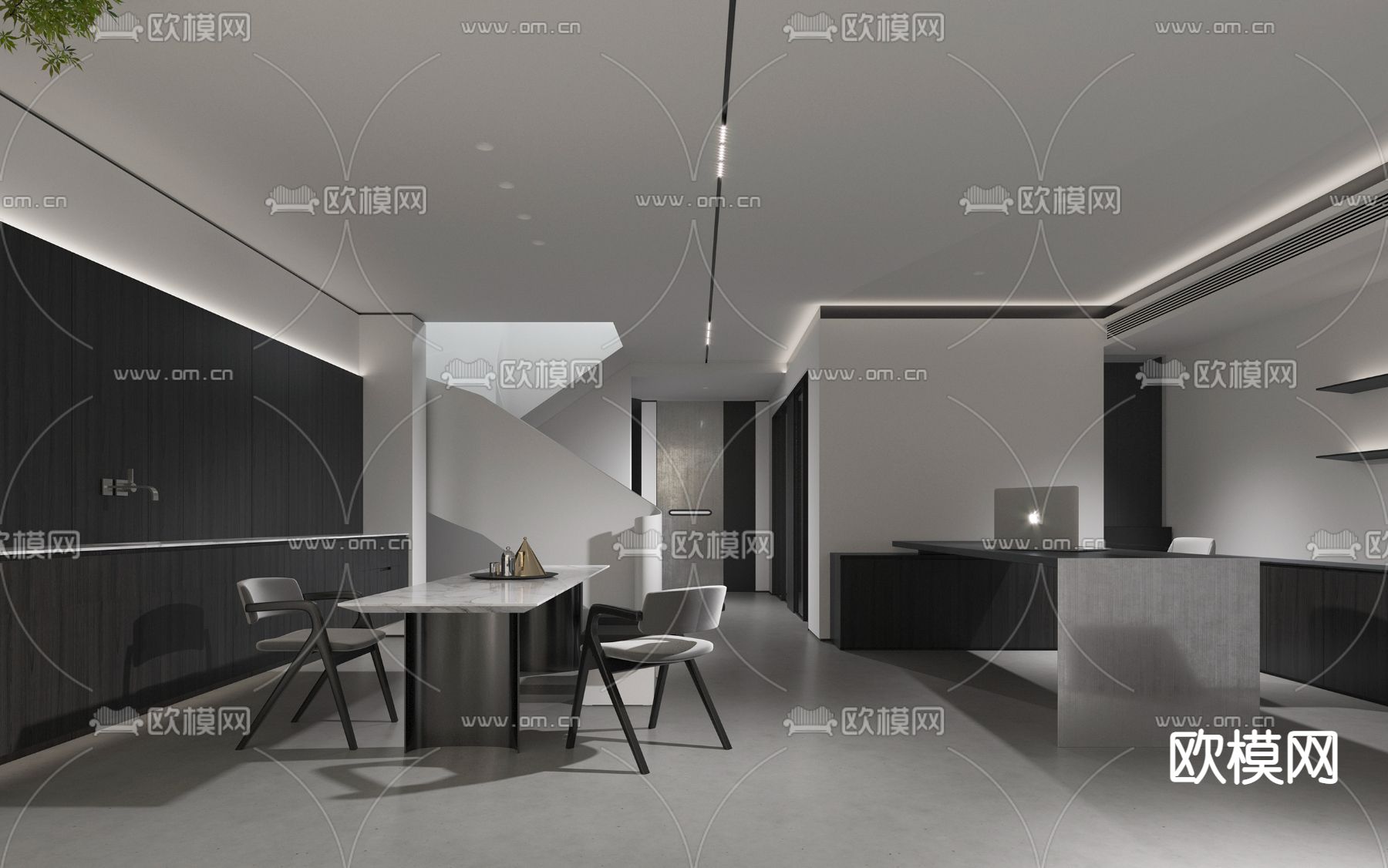 现代高级灰茶室书房3d模型下载（渲染图4）