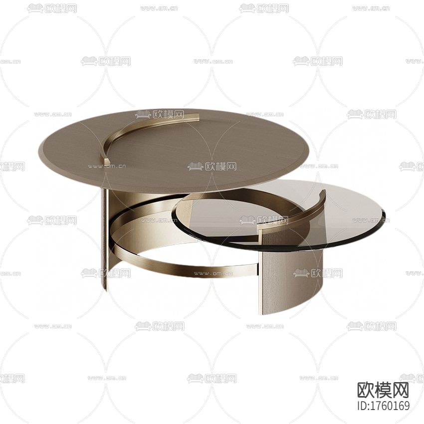 现代轻奢不锈钢玻璃双头茶几下载（渲染图1）
