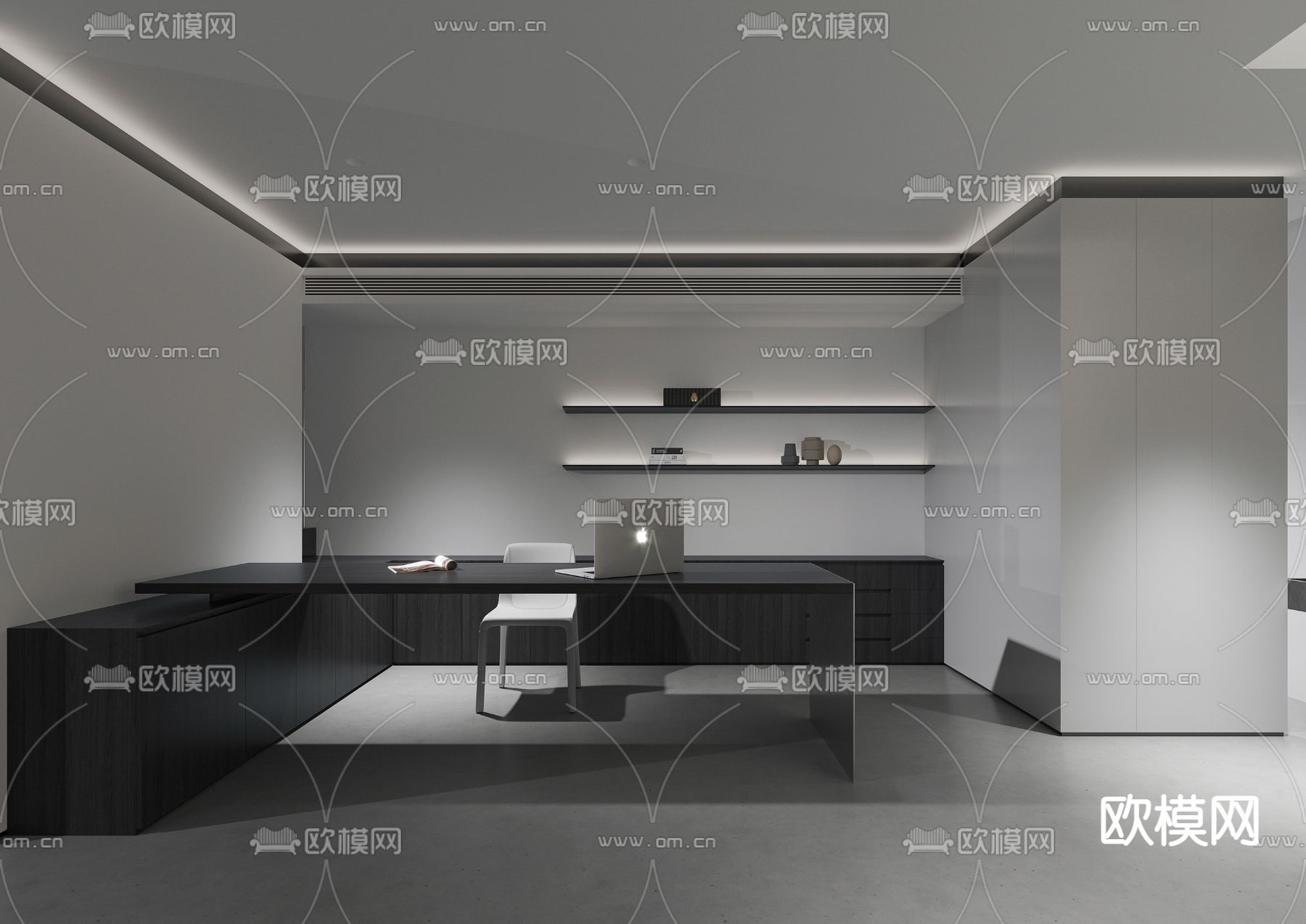 现代高级灰茶室书房3d模型下载（渲染图1）