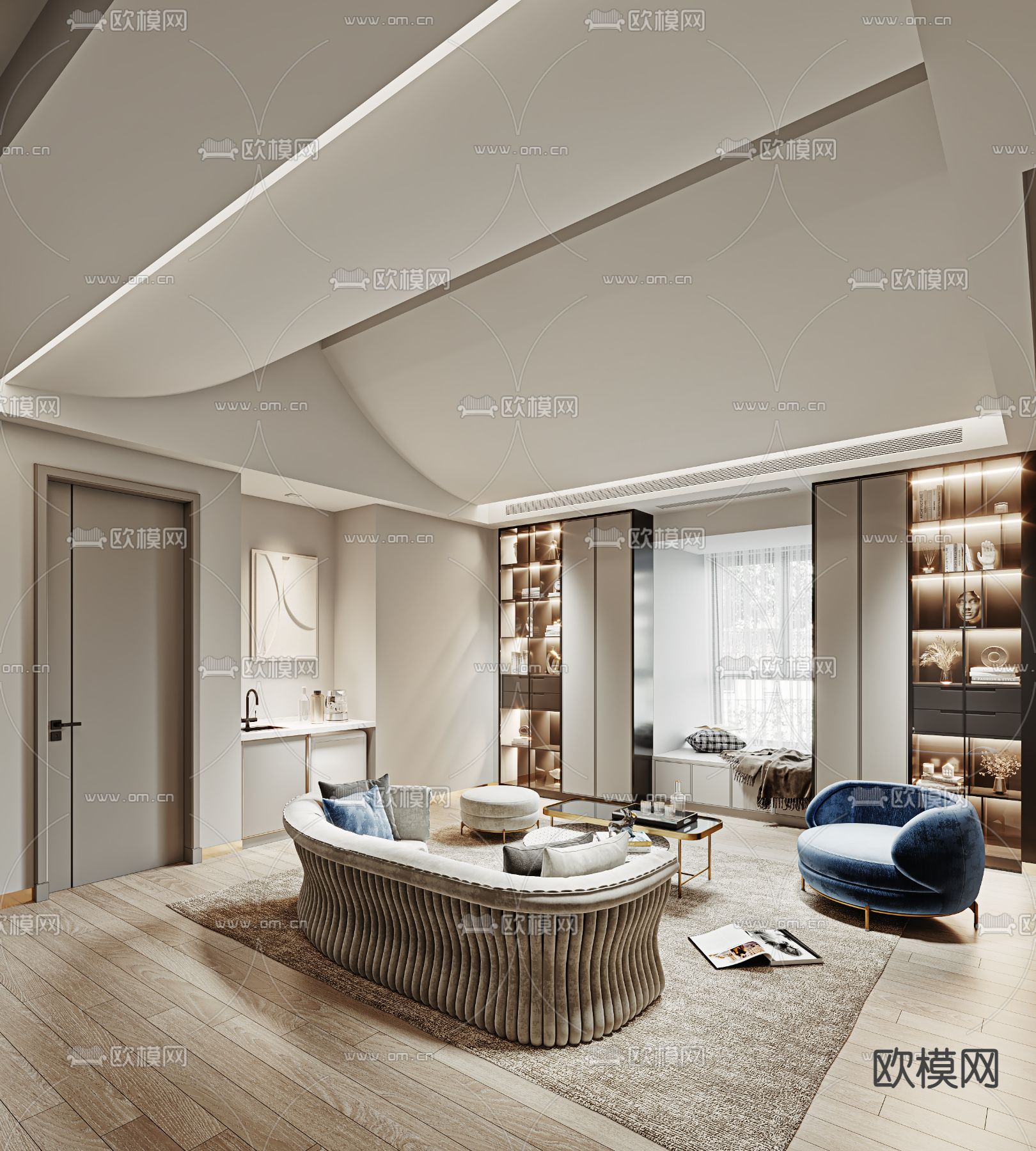 现代轻奢休闲娱乐室3d模型下载（渲染图1）