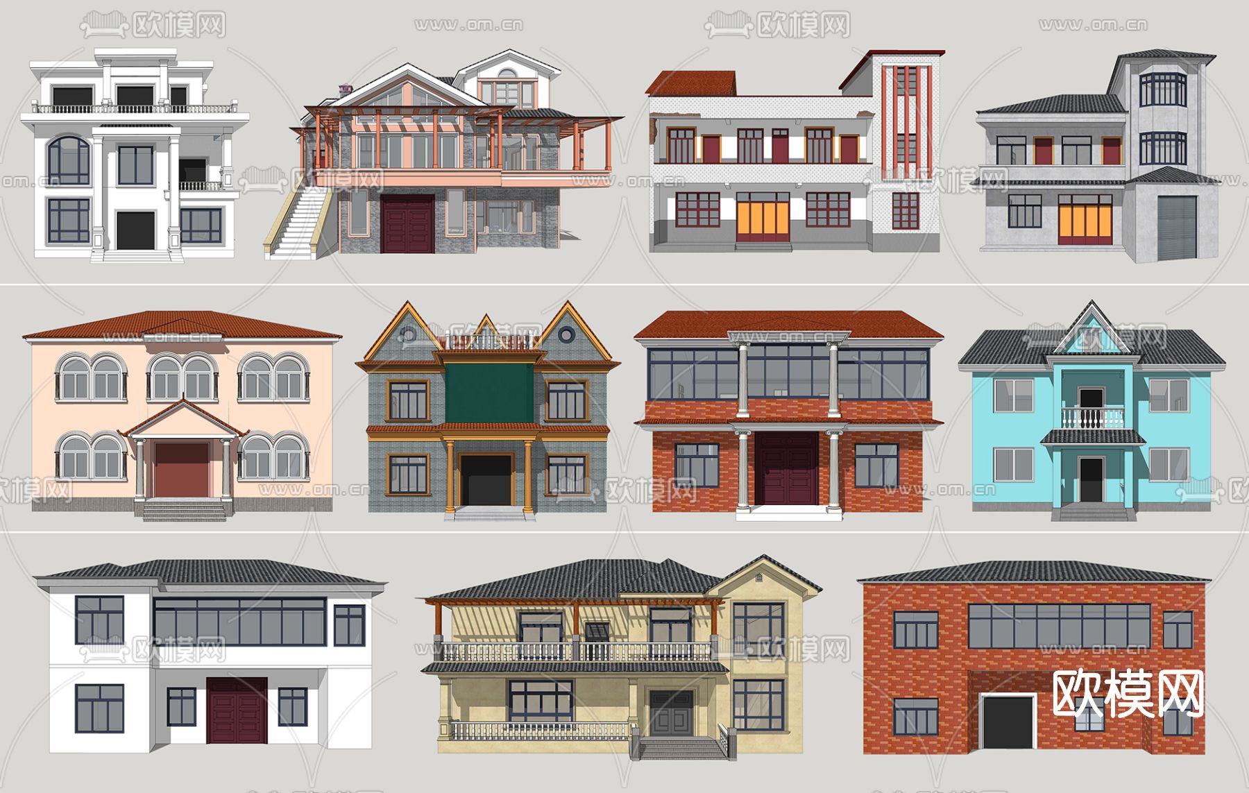 现代别墅外观su模型下载