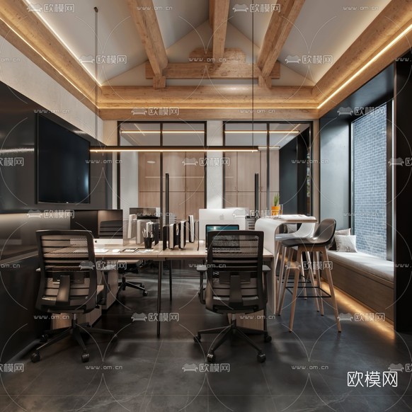 新中式办公室3d模型下载(渲染图1)