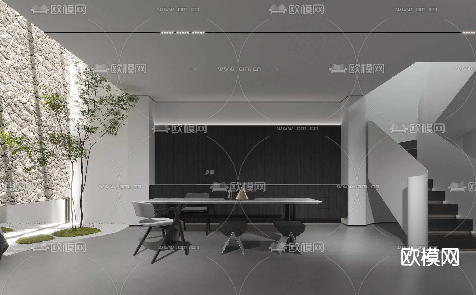 现代高级灰茶室书房3d模型下载（渲染图2）