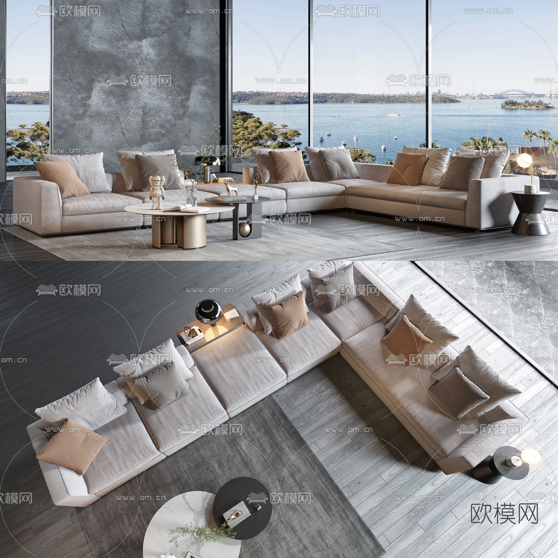 现代布艺转角多人沙发3d模型