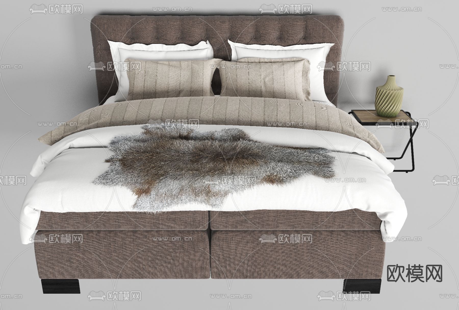 简欧布艺双人床免费3d模型下载