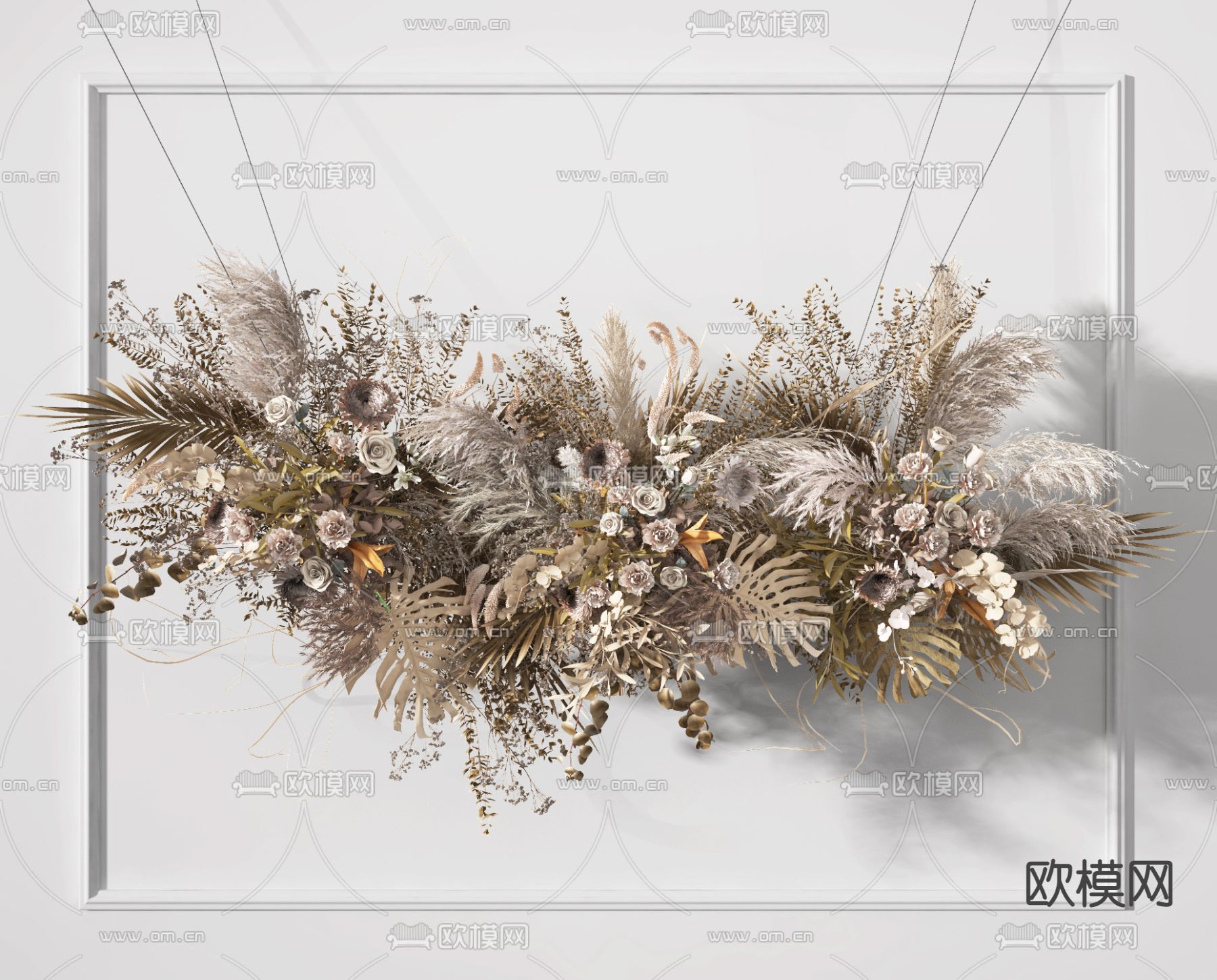 现代干花植物吊篮3d模型下载