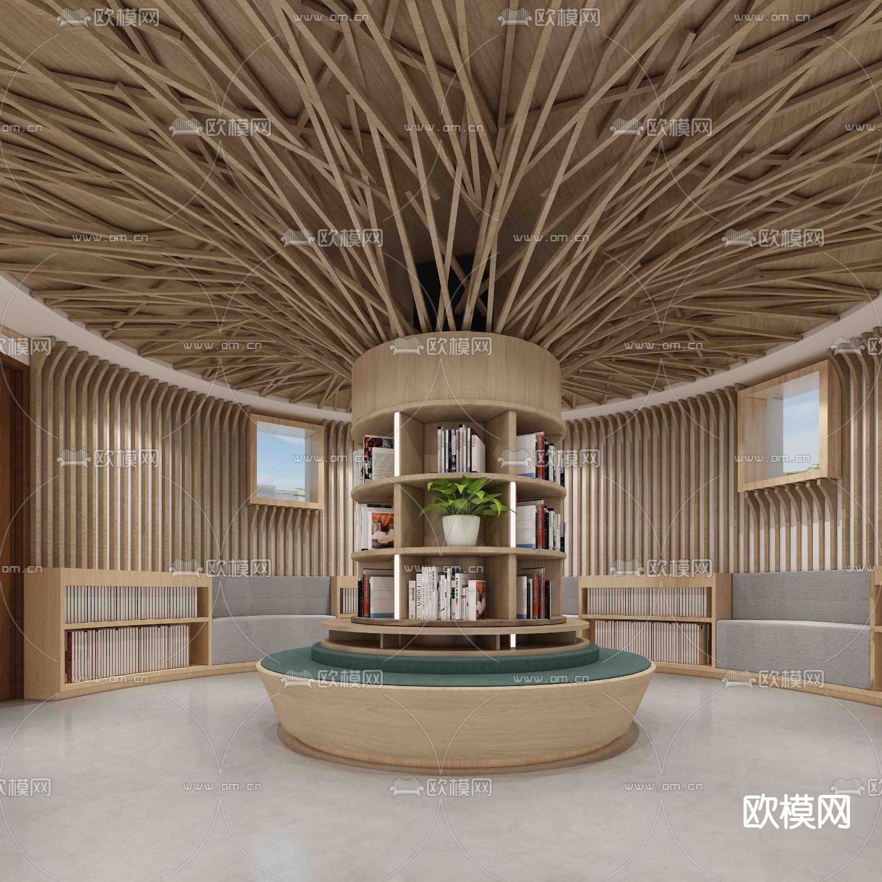 现代蒙古包书吧免费3d模型下载（渲染图1）