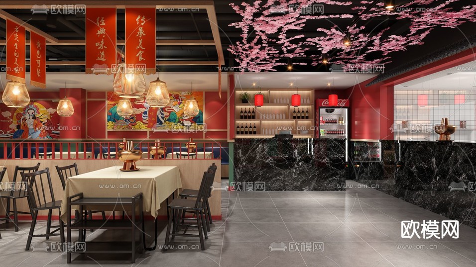新中式国潮火锅店3d模型下载(渲染图2)