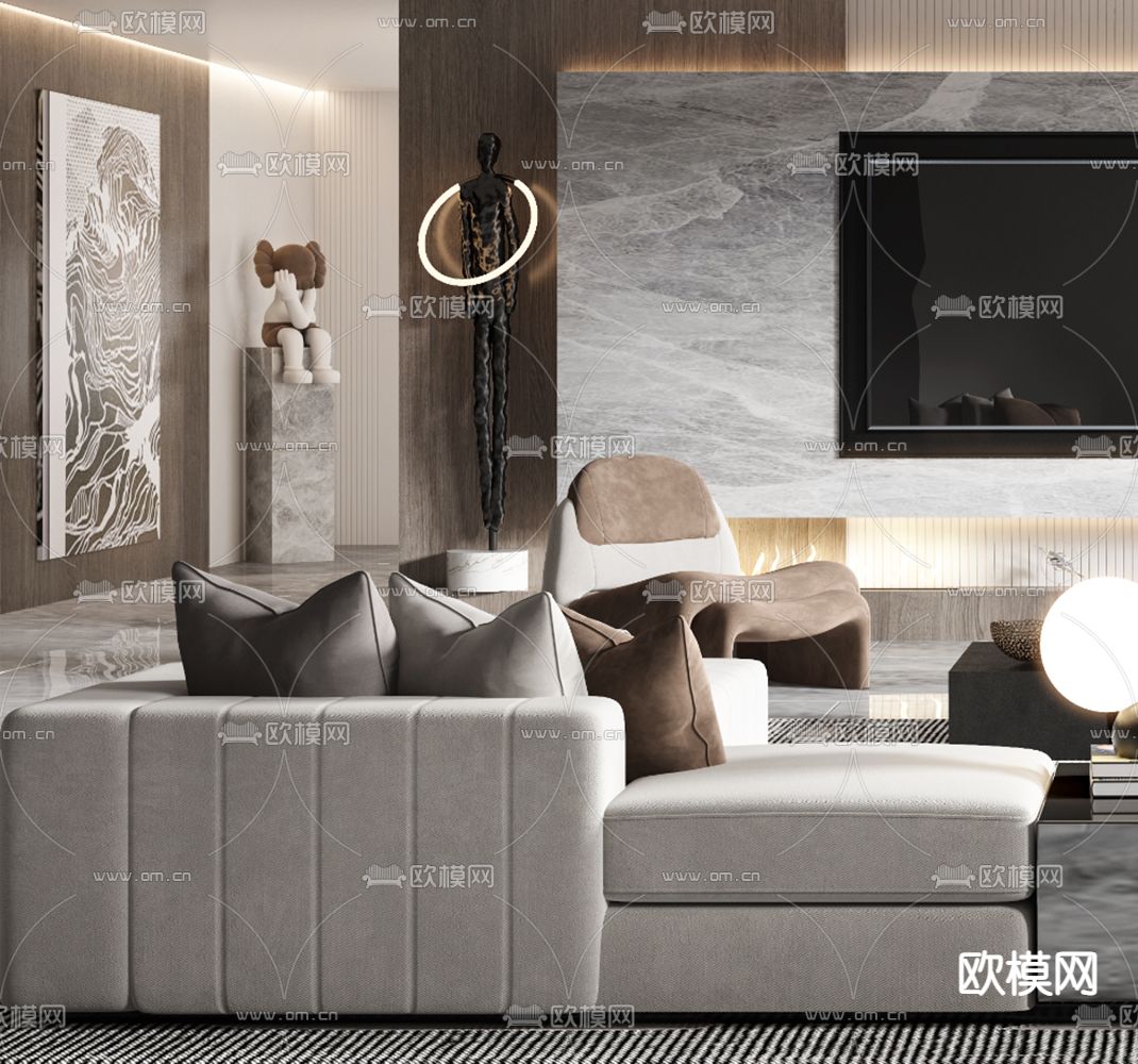 现代轻奢客厅3d模型