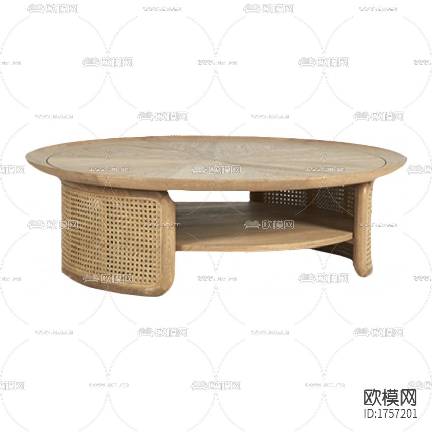 新中式实木藤编圆形茶几下载