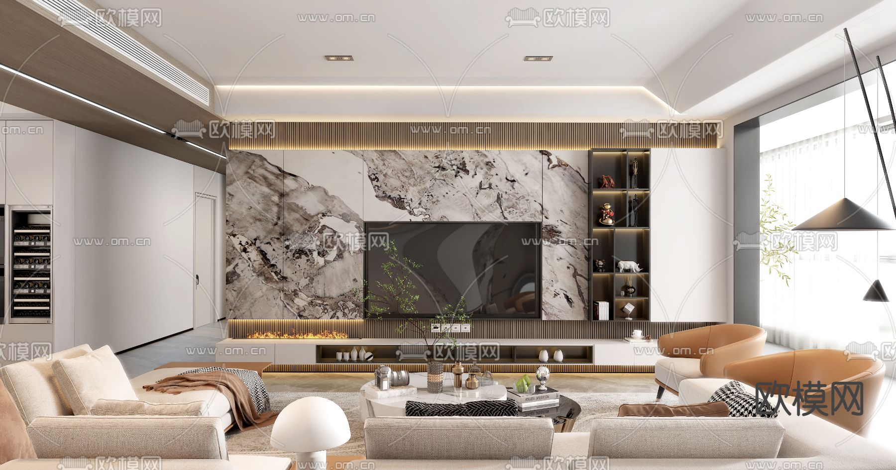 现代轻奢客餐厅3d模型下载（渲染图2）