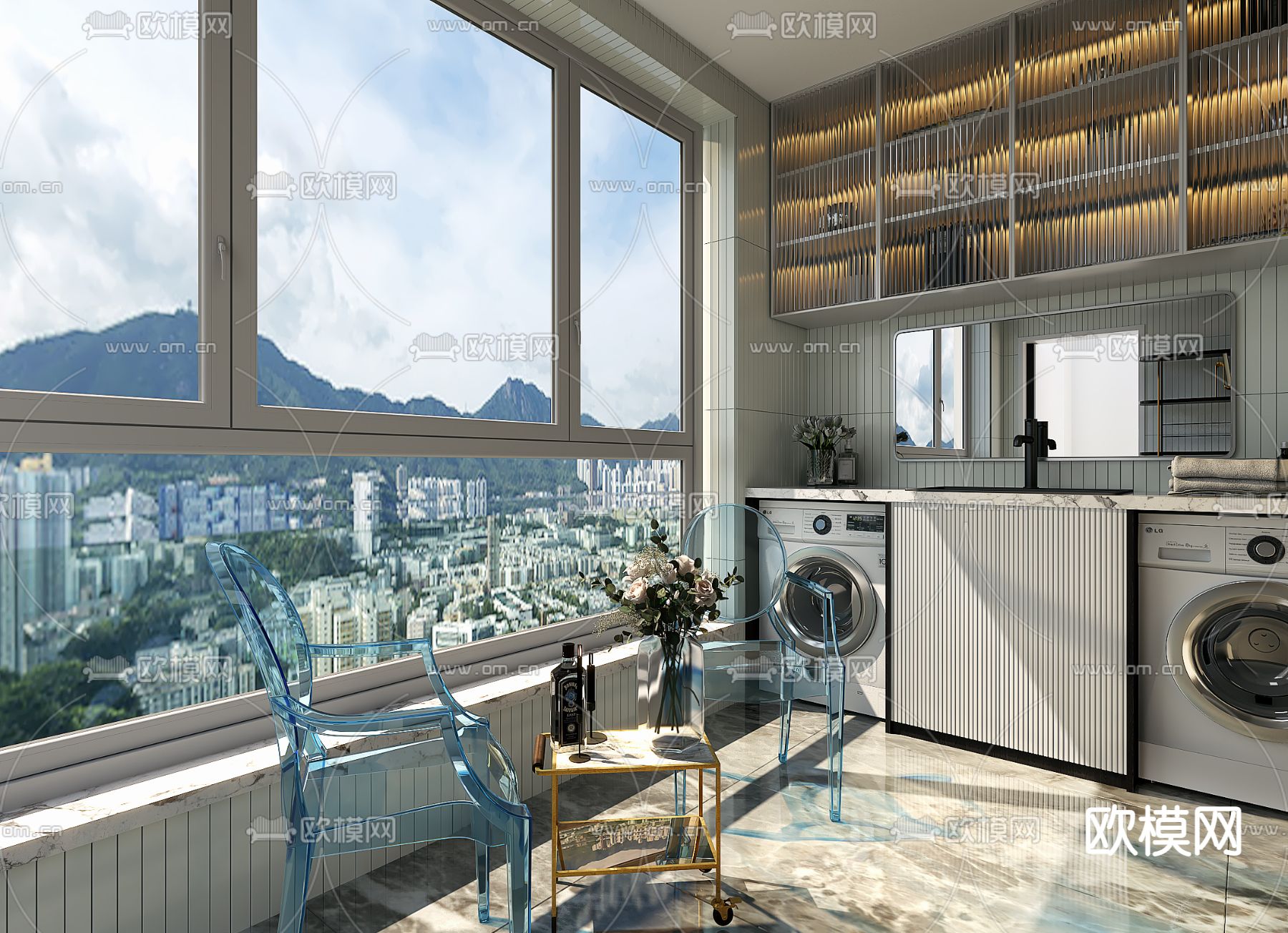 现代阳台洗衣房免费3d模型下载（渲染图3）