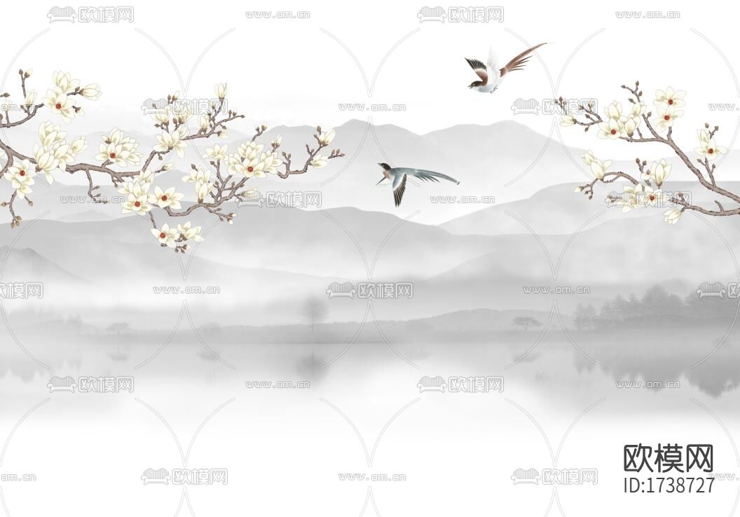 新中式水墨壁画下载（渲染图5）