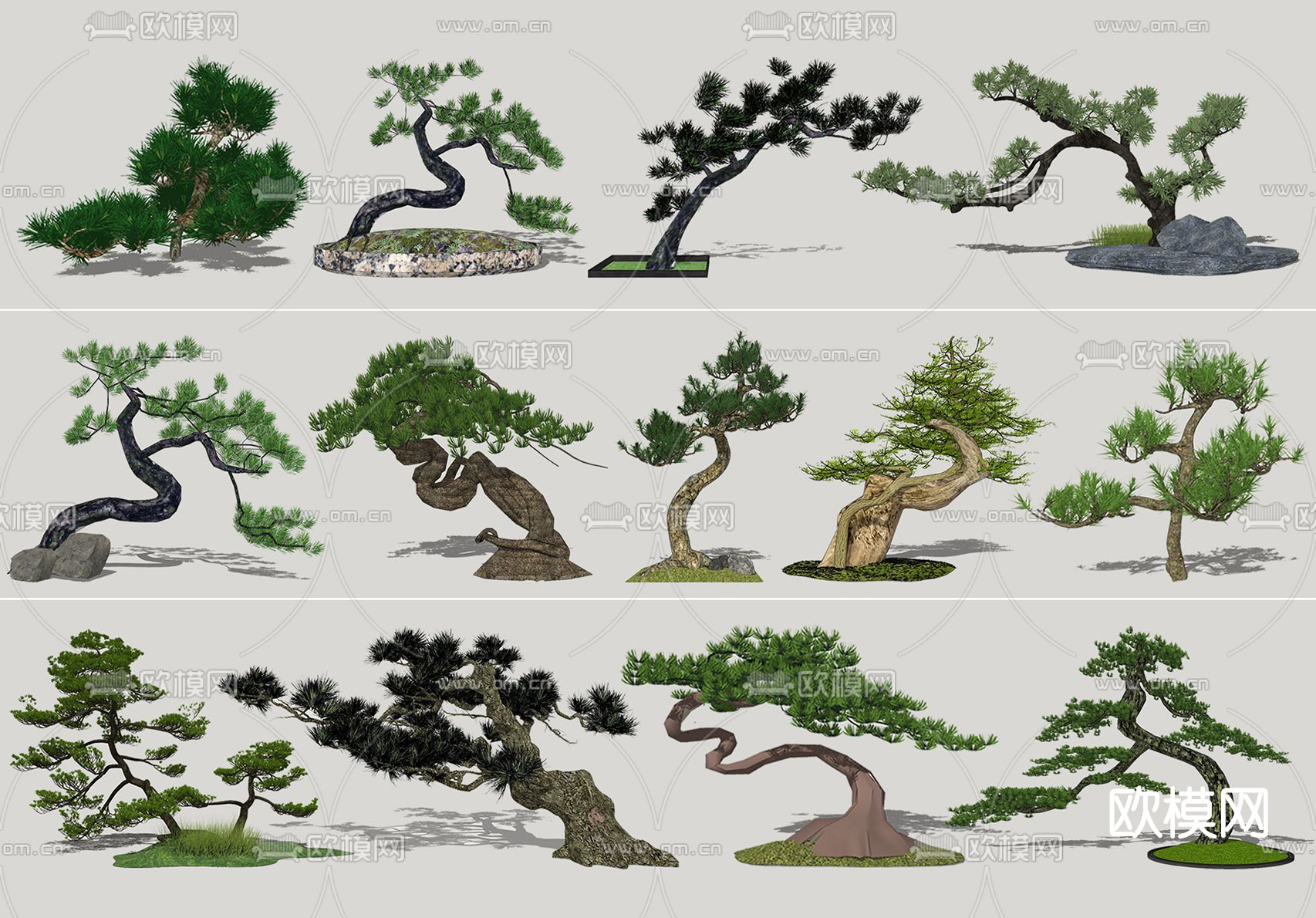 新中式景观松树su模型