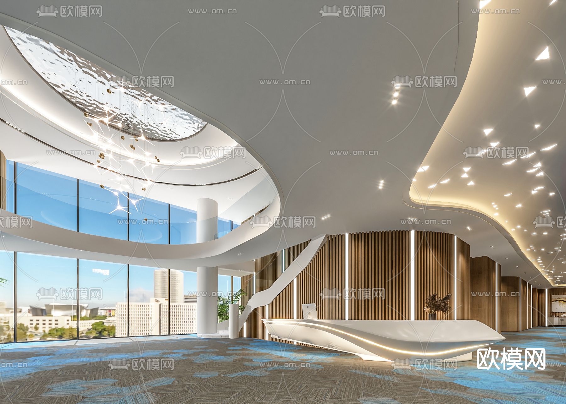 现代办公大堂前台3d模型