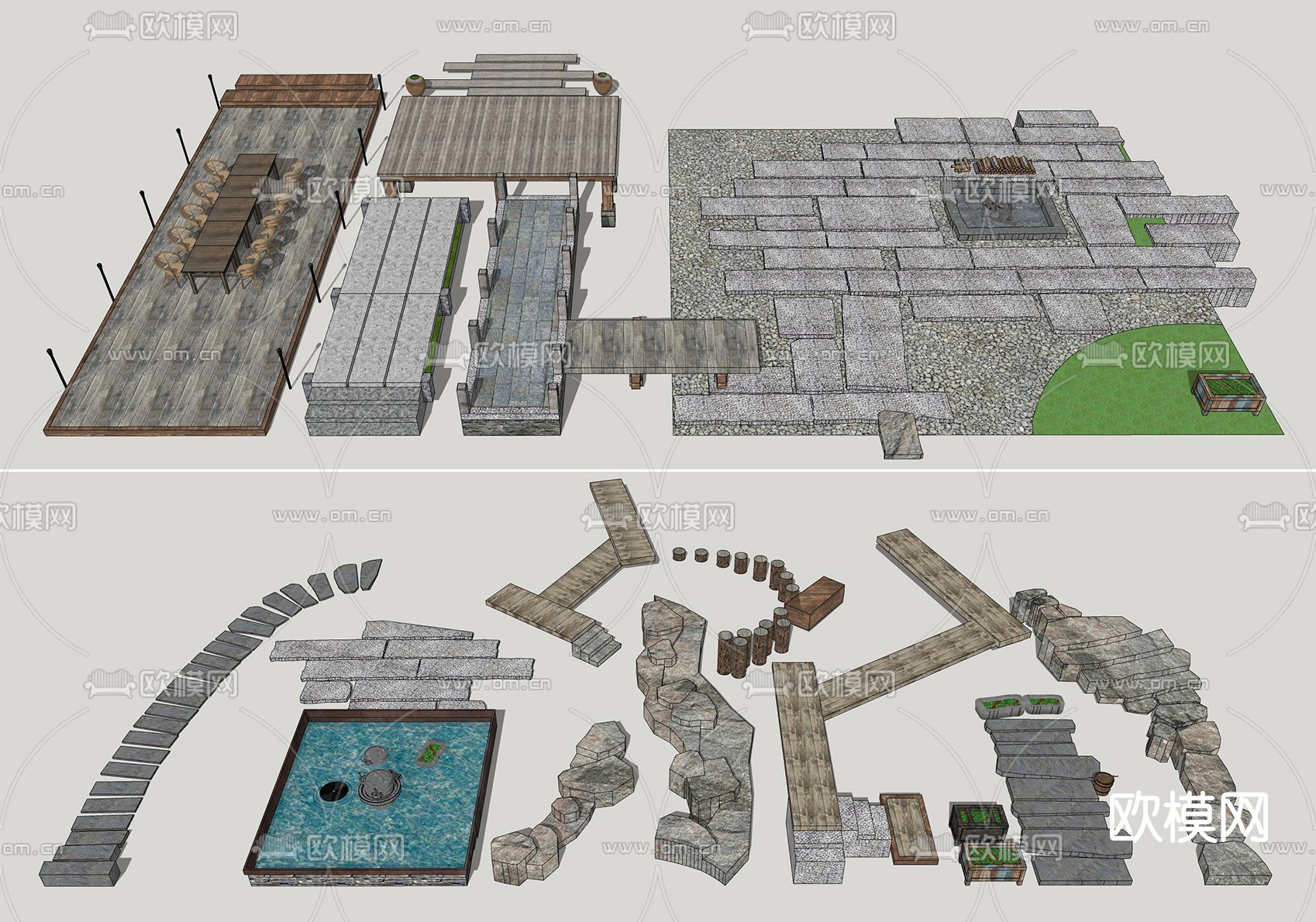 中式铺装小品su模型