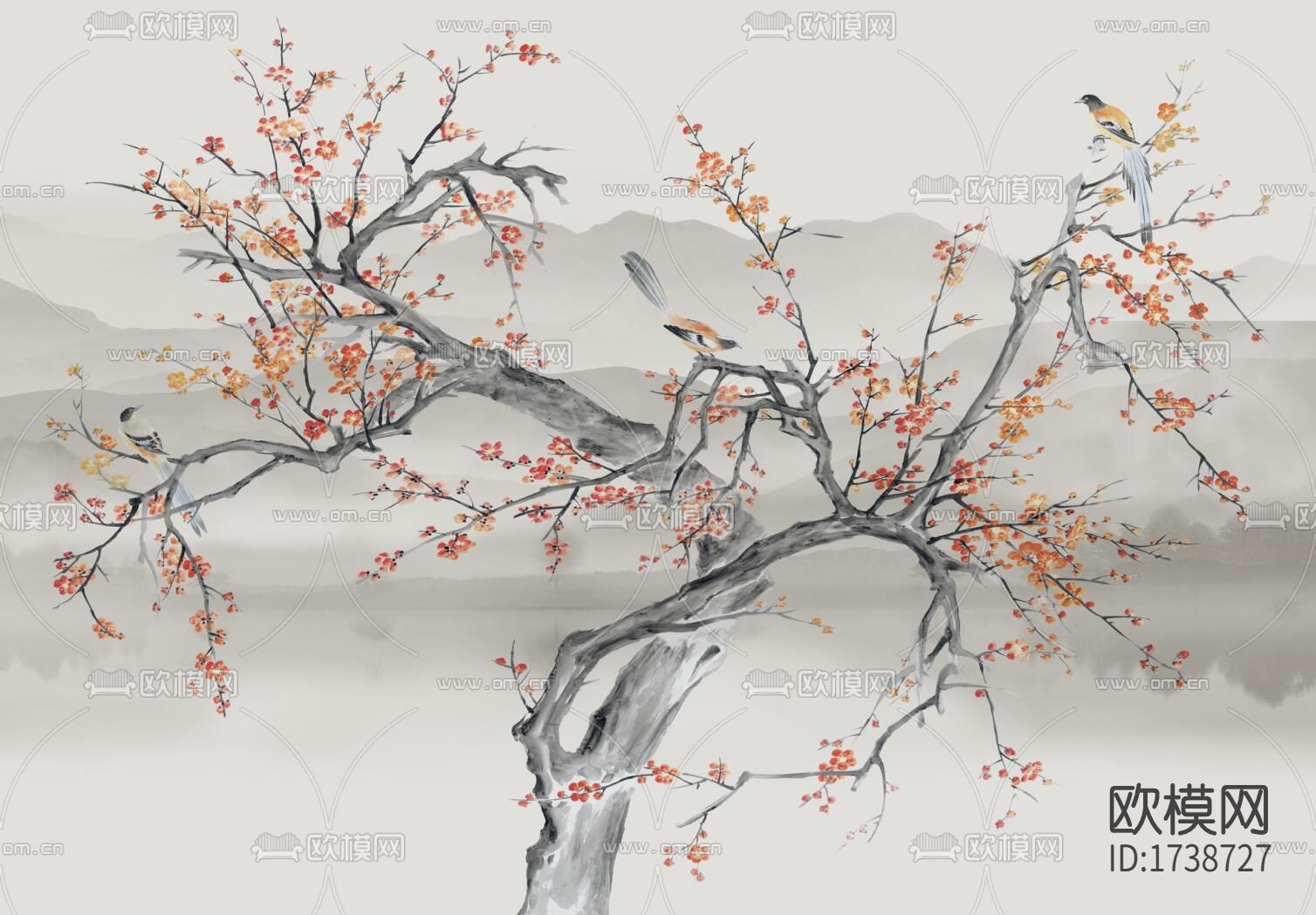 新中式水墨壁画下载（渲染图4）