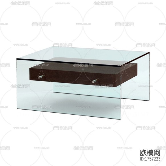 现代极简清玻璃实木方形茶几下载