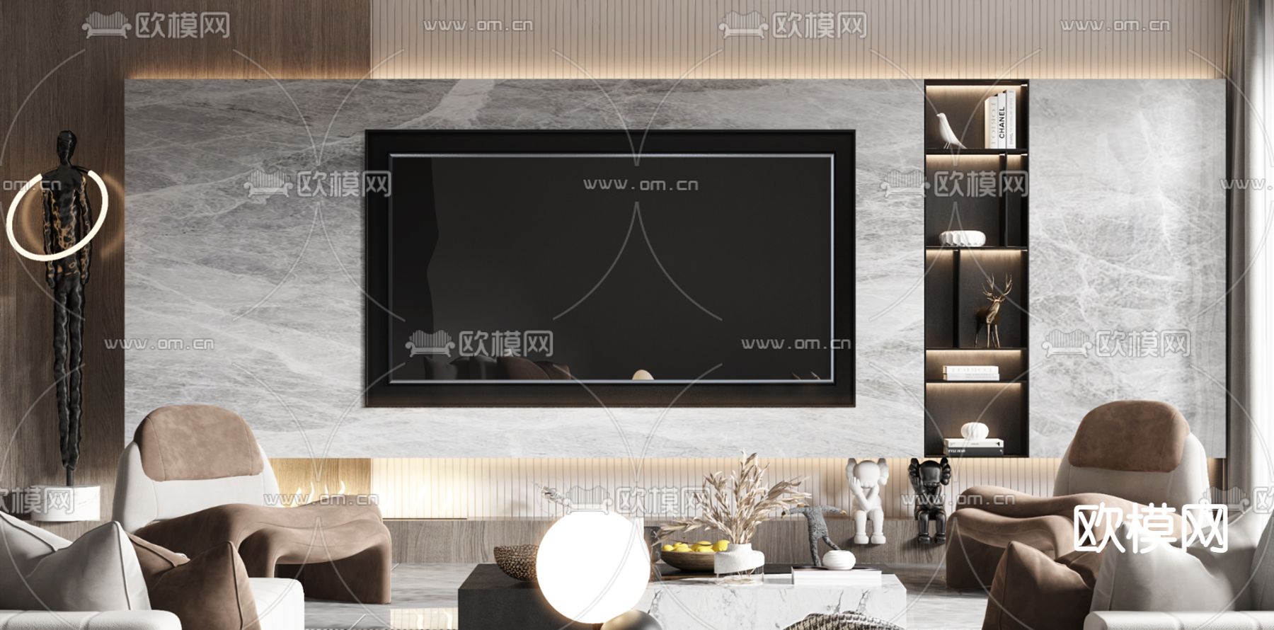 现代轻奢客厅3d模型