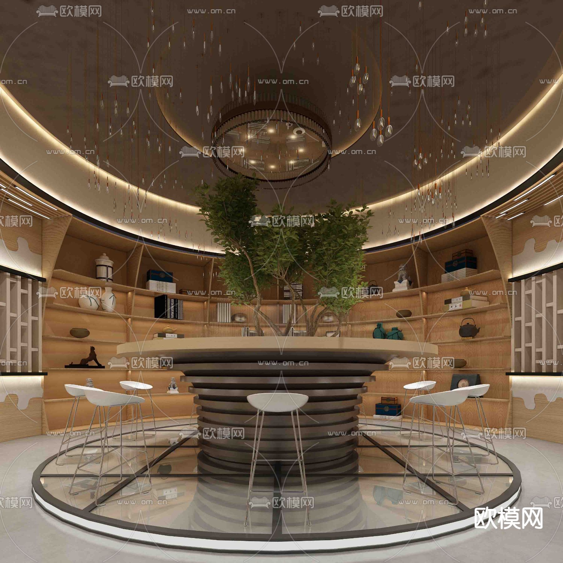 现代蒙古包书吧免费3d模型下载（渲染图2）