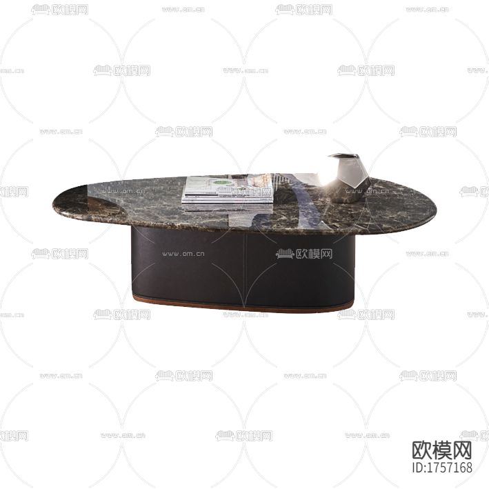 现代轻奢黑色皮革大理石异形茶几