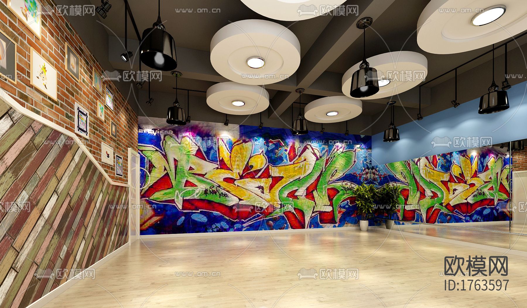 舞蹈培训学校cad施工图下载（渲染图9）