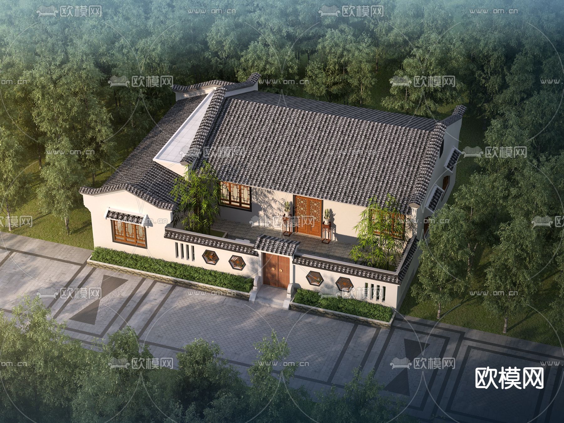 中式古建四合院3d模型下载