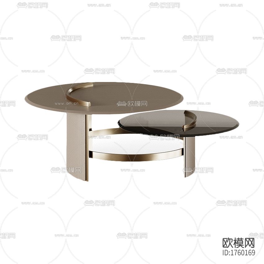 现代轻奢不锈钢玻璃双头茶几下载（渲染图2）