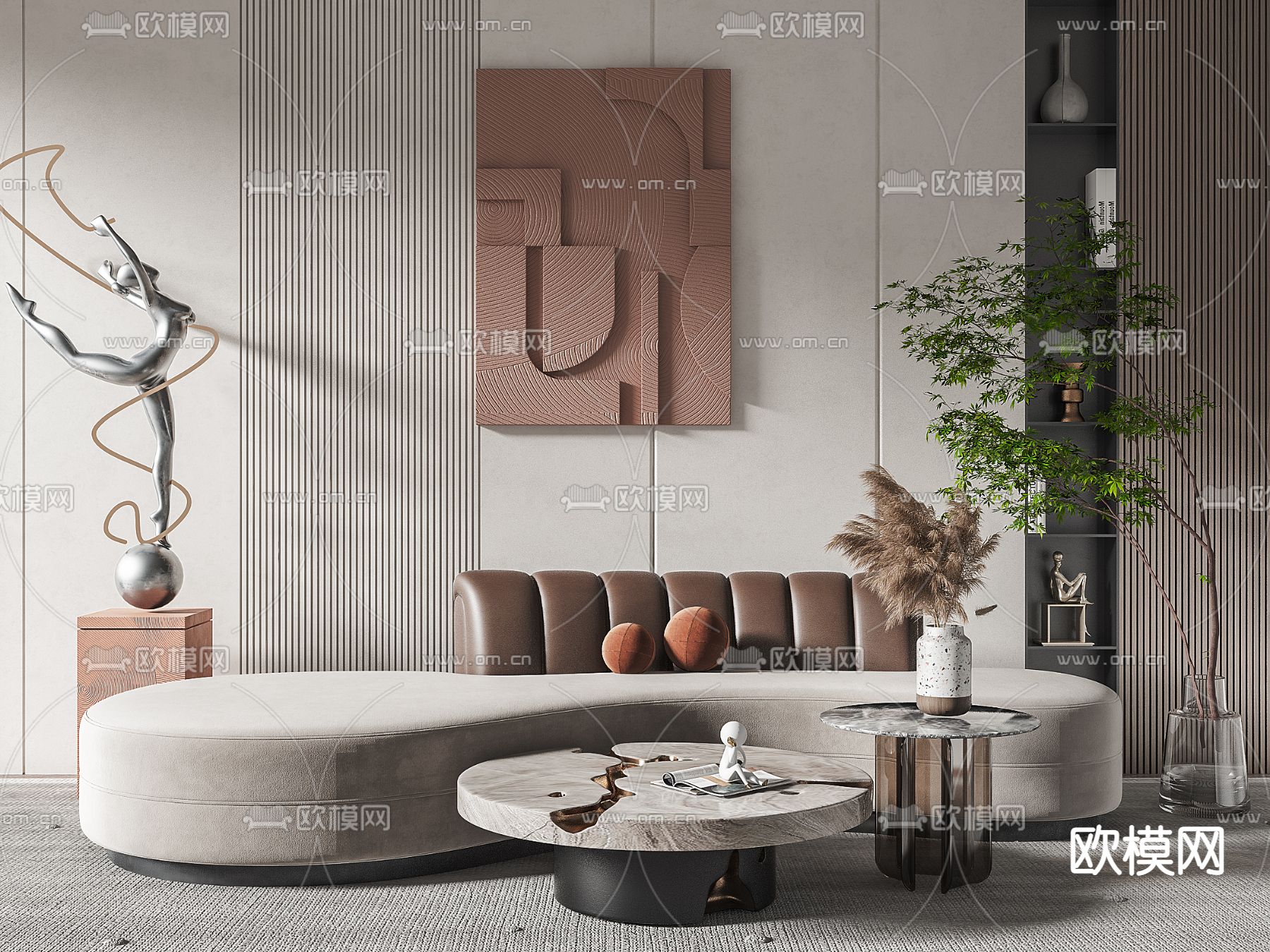 现代布艺弧形沙发3d模型下载