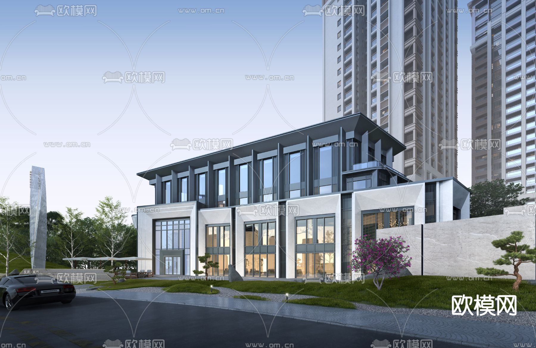 现代售楼处建筑外观3d模型