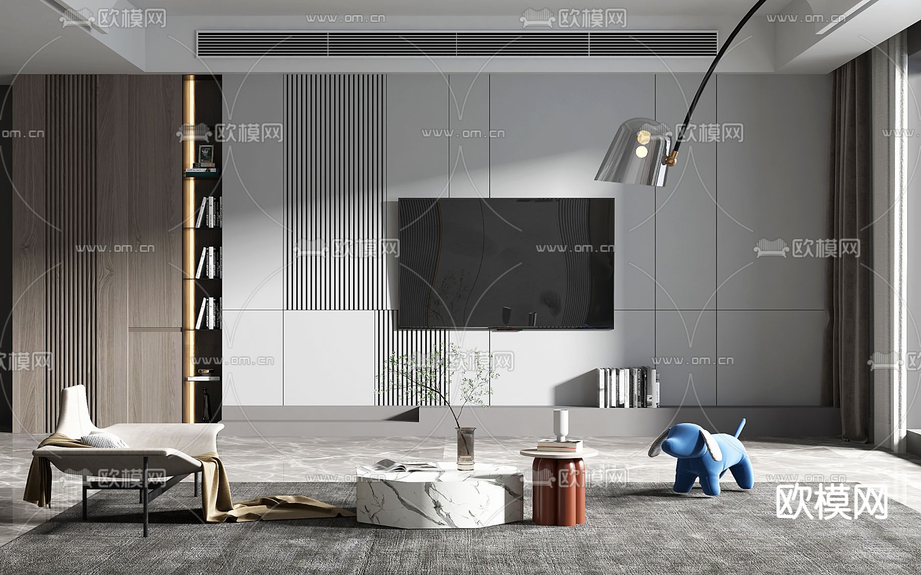 现代高级灰客餐厅3d模型下载（渲染图2）