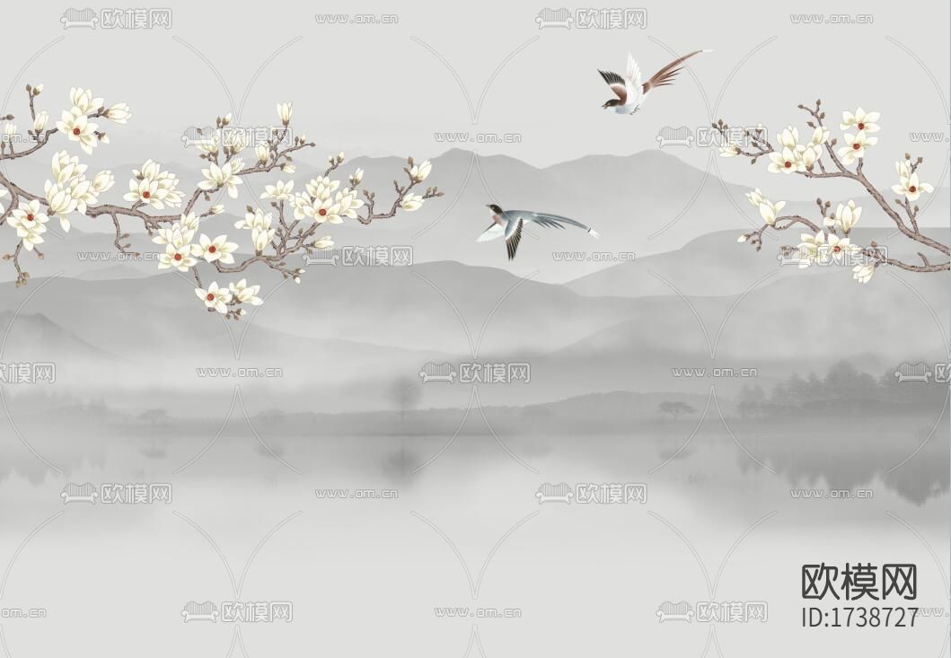 新中式水墨壁画下载（渲染图3）