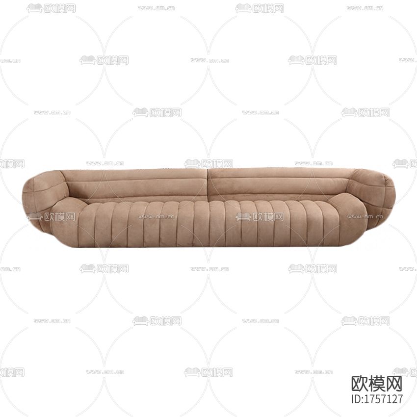 现代简约浅褐色布艺多人沙发