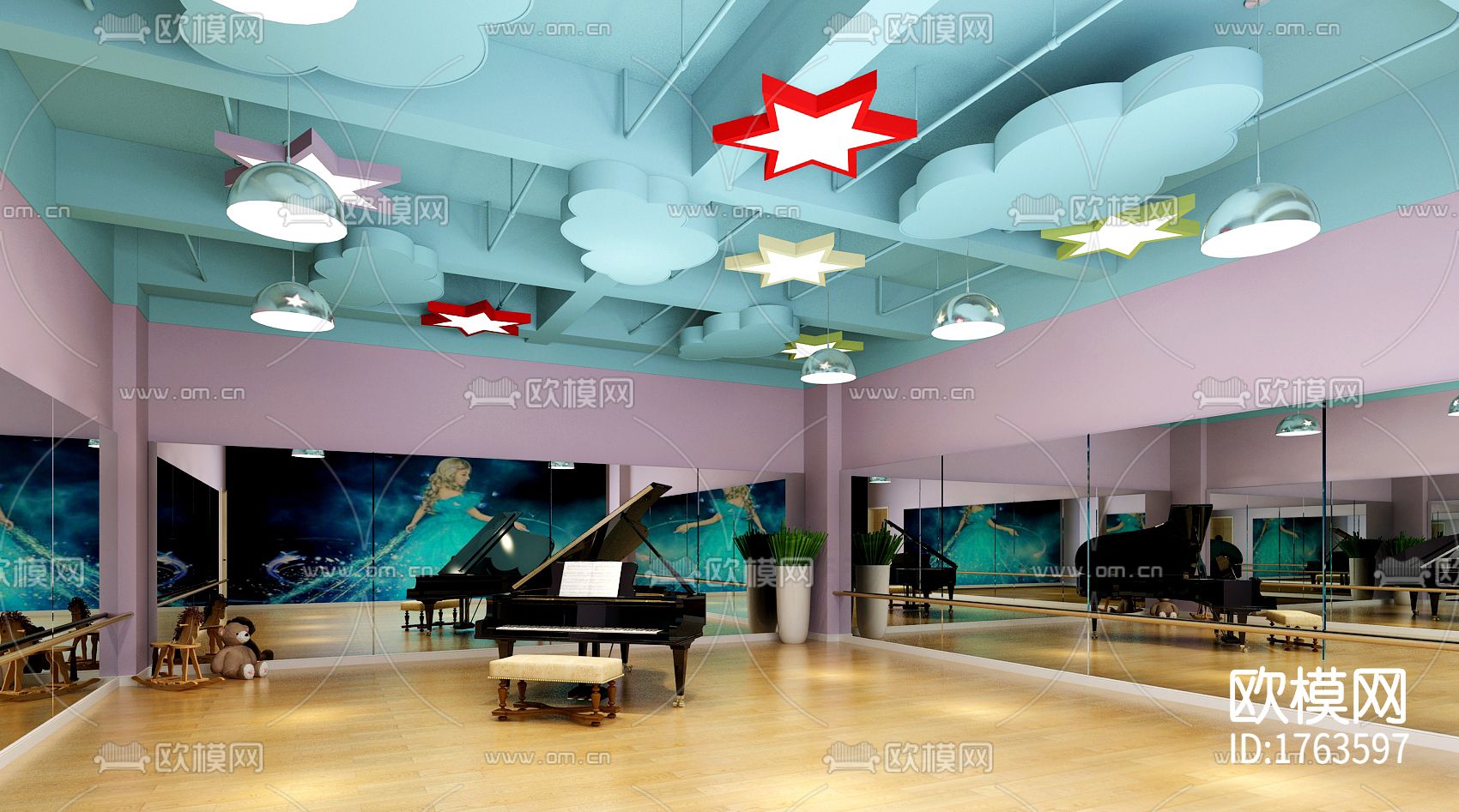 舞蹈培训学校cad施工图下载（渲染图4）