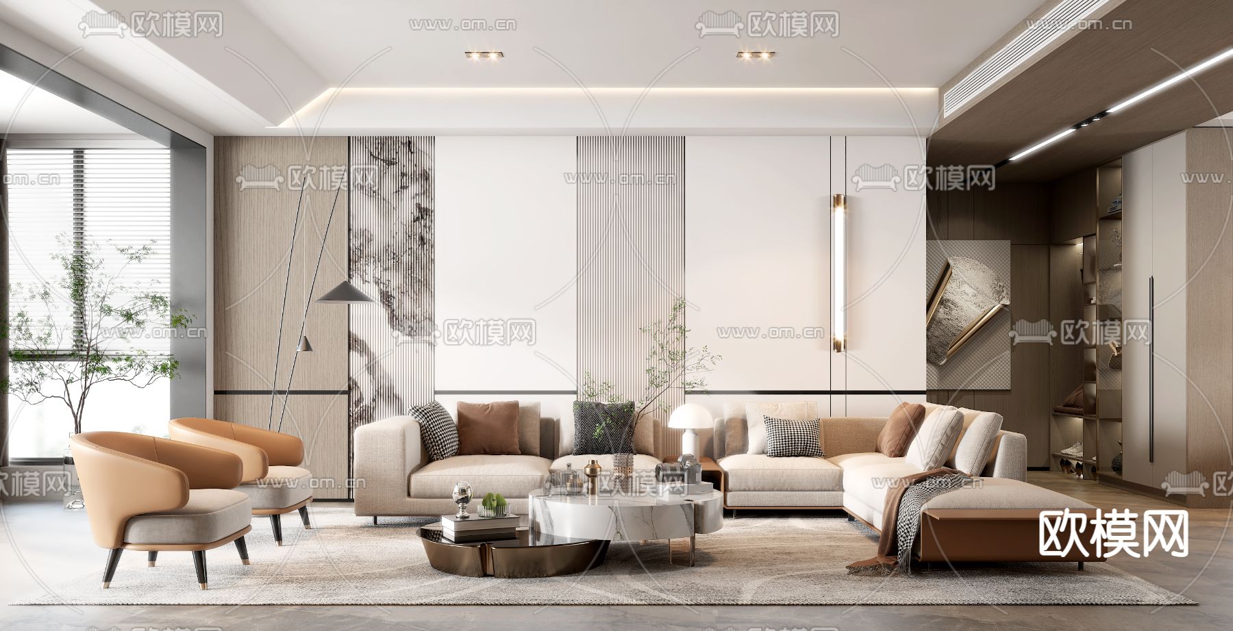 现代轻奢客餐厅3d模型下载（渲染图1）