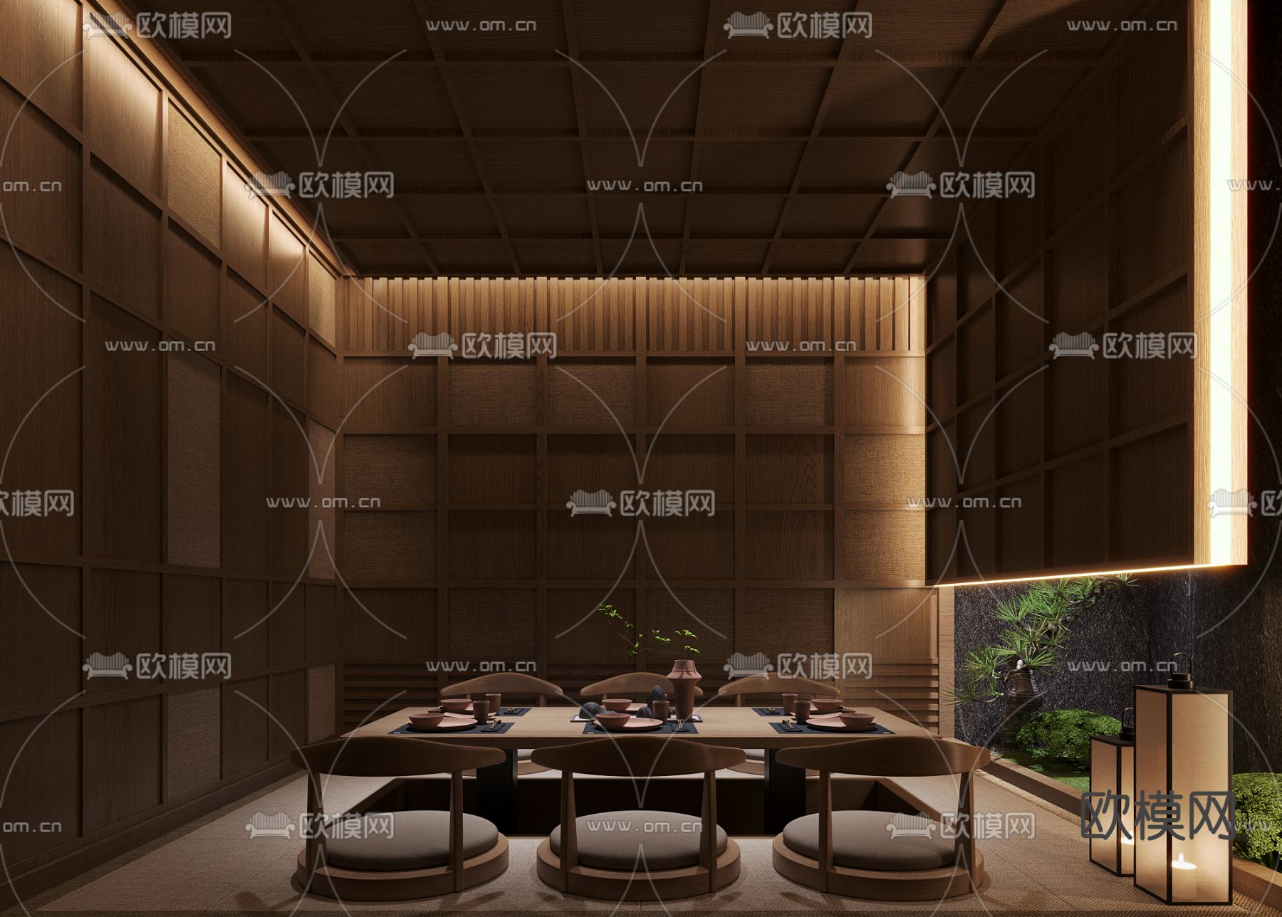 日式式餐厅包房3d模型下载（渲染图2）
