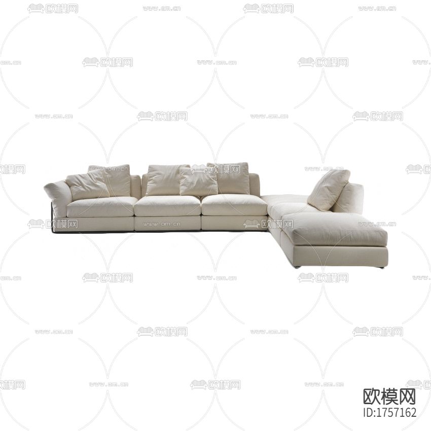 现代简约灰色布艺转角多人沙发