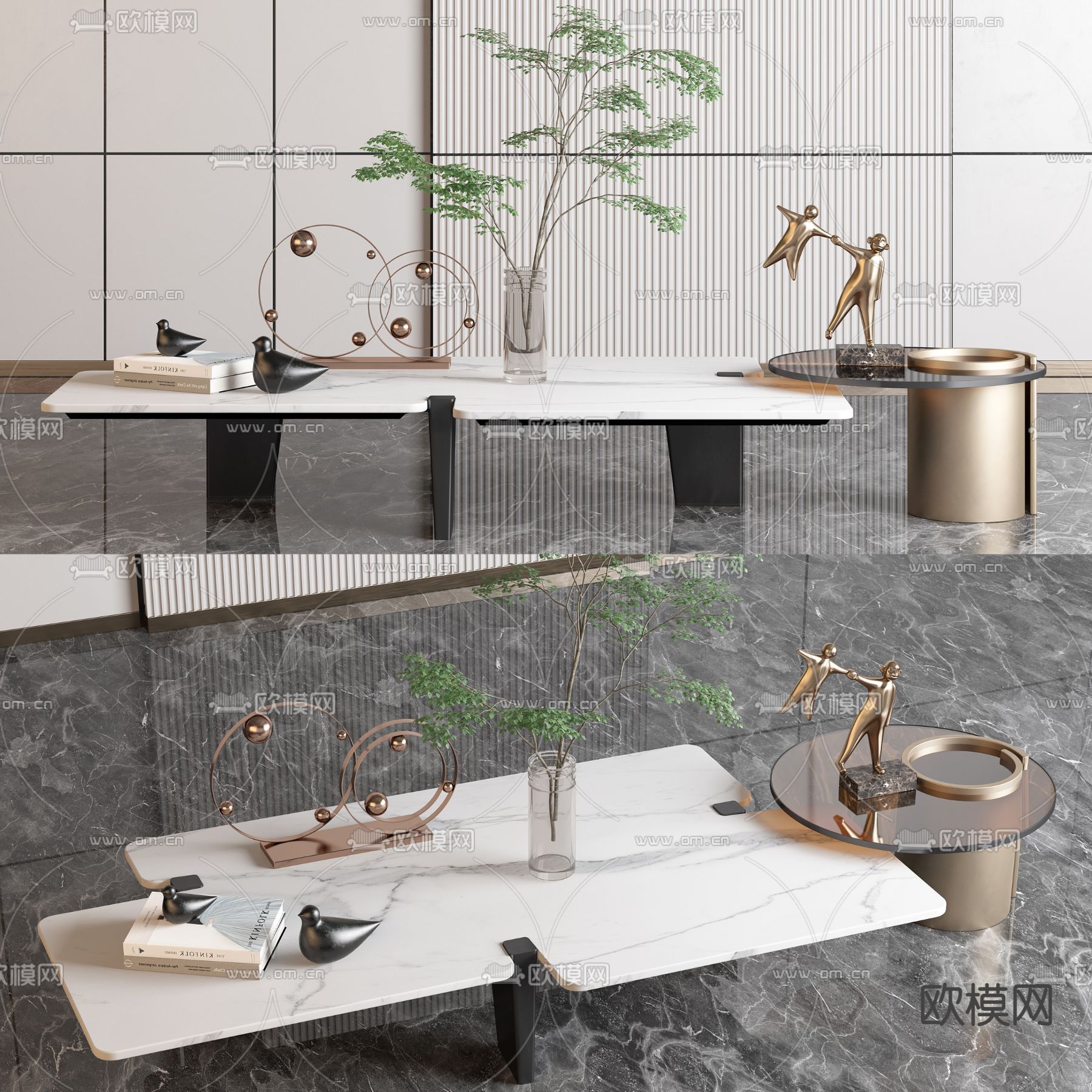 现代大理石茶几3d模型