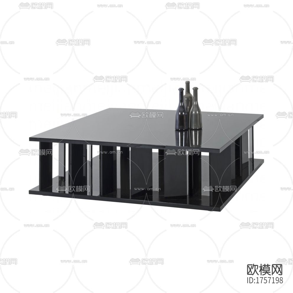 现代极简实木黑色烤漆面方形茶几