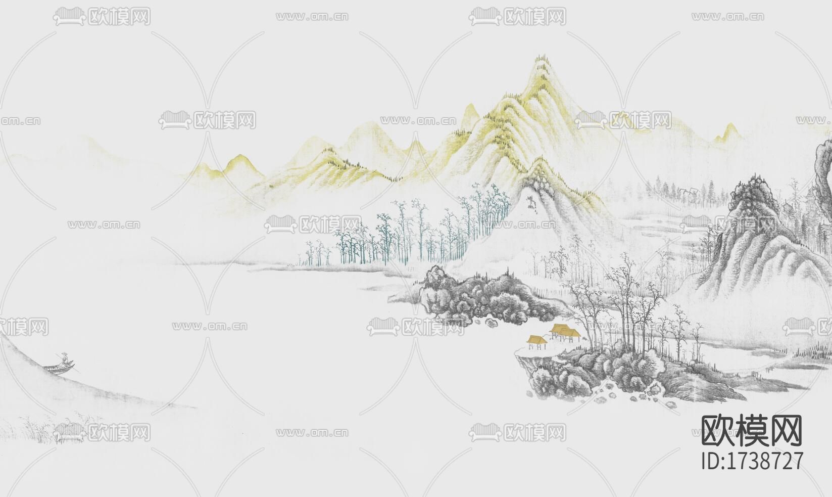 新中式水墨壁画下载（渲染图6）