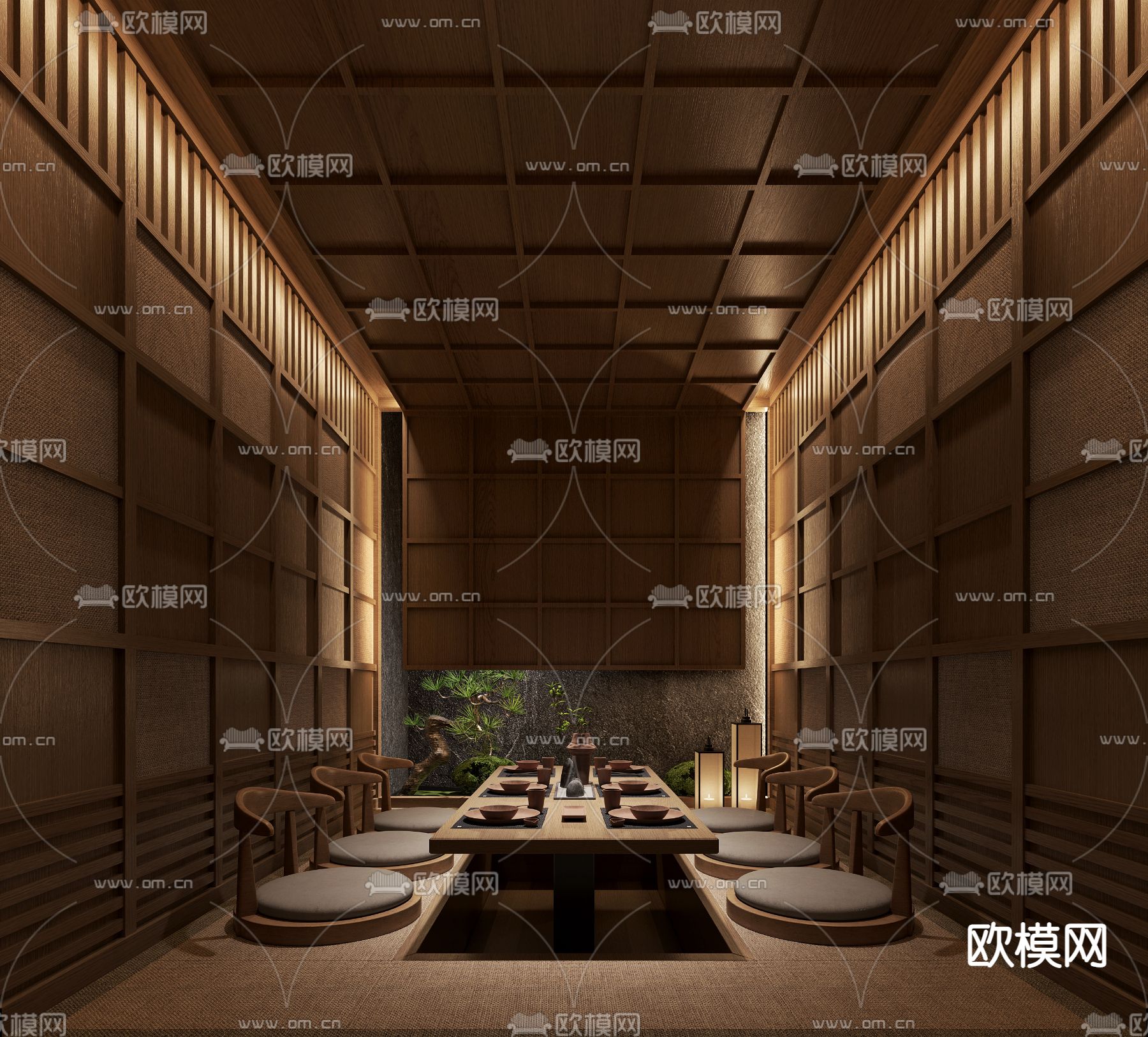日式式餐厅包房3d模型下载（渲染图1）
