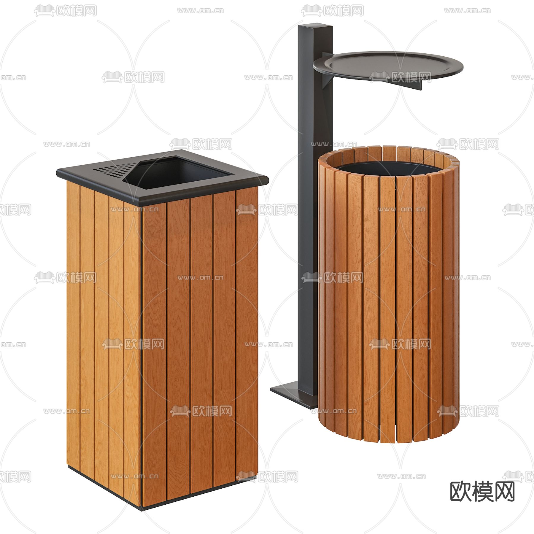 现代户外木质垃圾桶3d模型下载