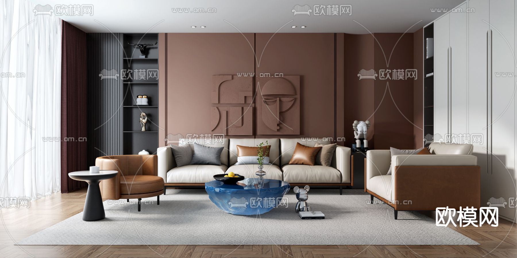 现代布艺组合沙发3d模型