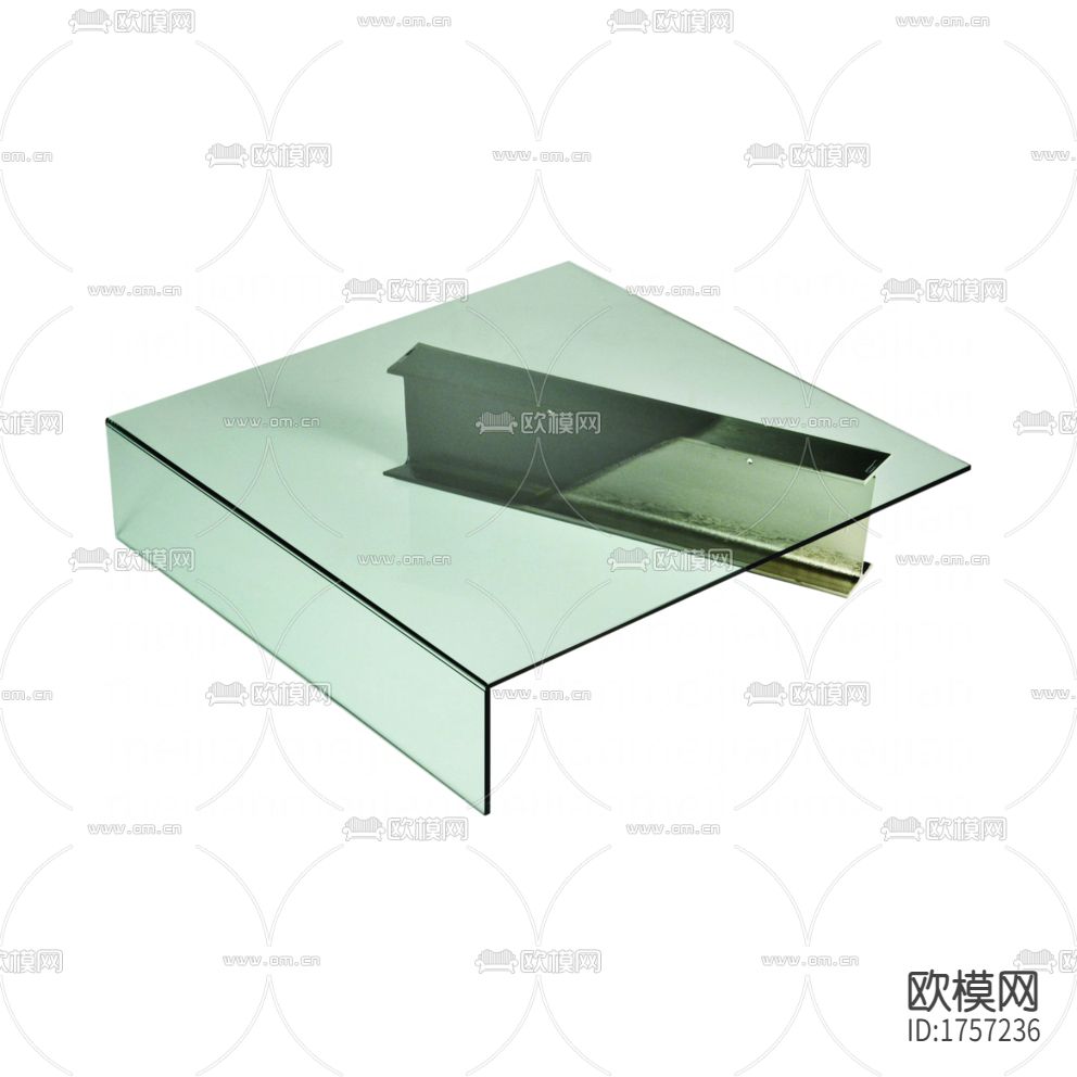 现代简约清玻璃工字钢方形茶几下载