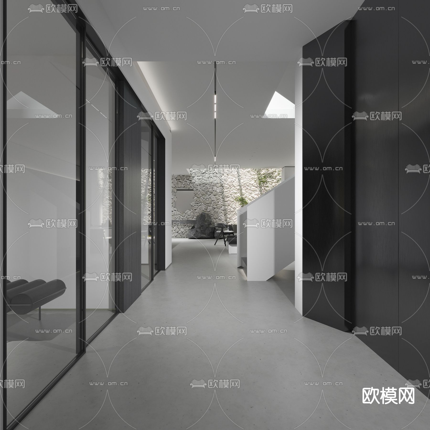 现代高级灰茶室书房3d模型下载（渲染图3）