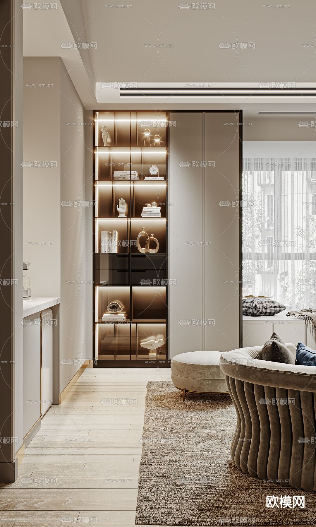 现代轻奢休闲娱乐室3d模型下载（渲染图2）