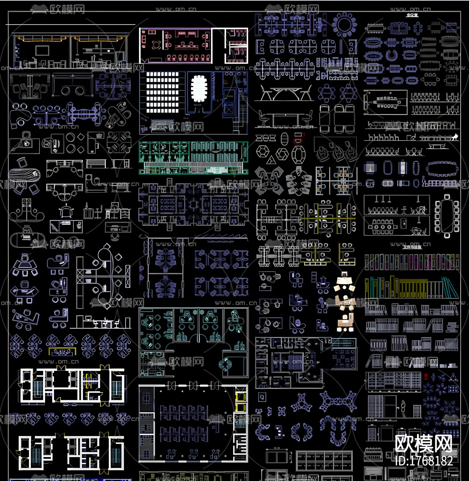 办公室cad施工图下载（渲染图4）