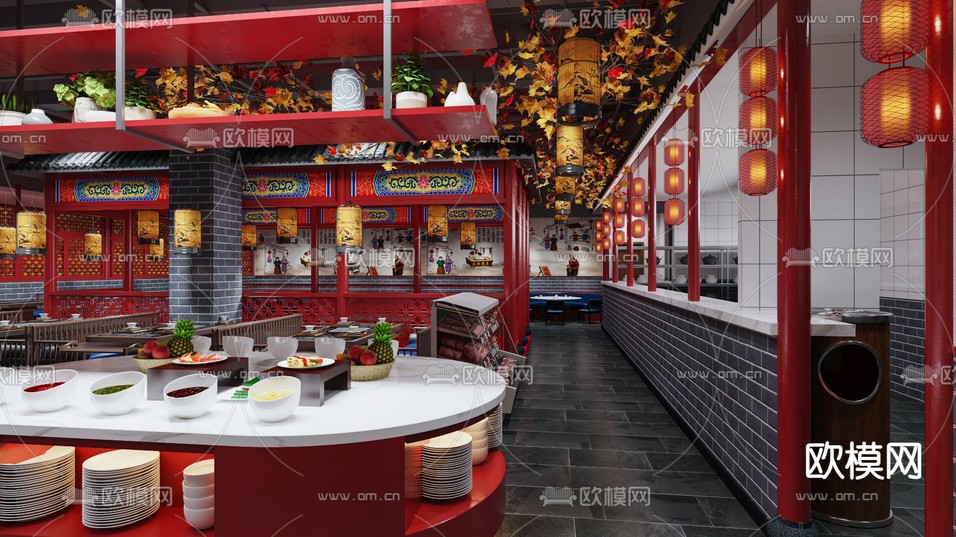 新中式國潮火鍋店3d模型下載(渲染圖1)